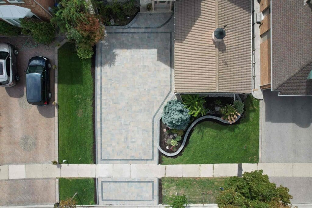 Gorgeous interlocked driveway birds-eye view